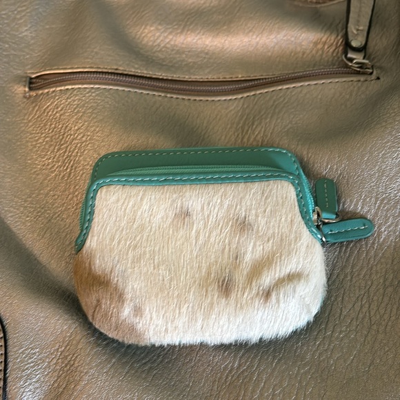 Silver colored purse with hair on hide key/card holder - Picture 5 of 9